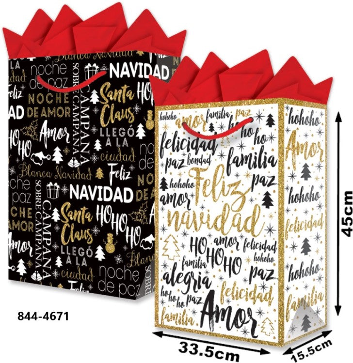 Bolsa p/Regalo Navidad Letras Oro/Negro Jumbo 33½×45+15½ granmark® 844-4671/6 Pieza 751214614872 01
