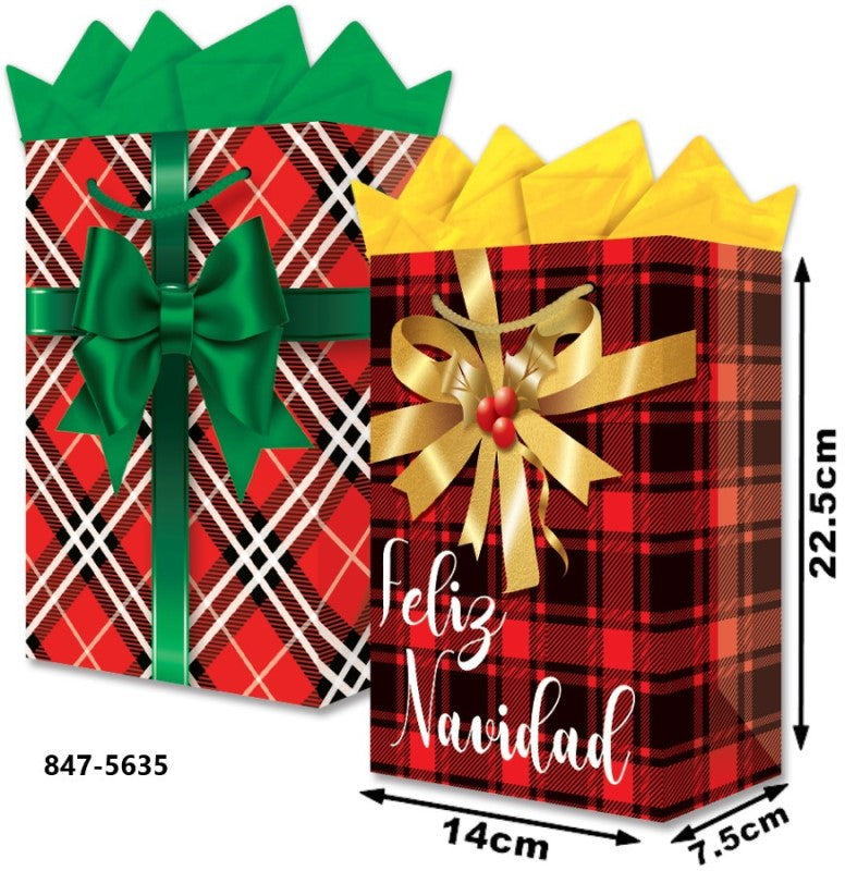Bolsa p/Regalo Navidad Moño Verde – Dorado Chica 14×22½+7½ granmark® 847-5635/6 Pieza 751214645753 0
