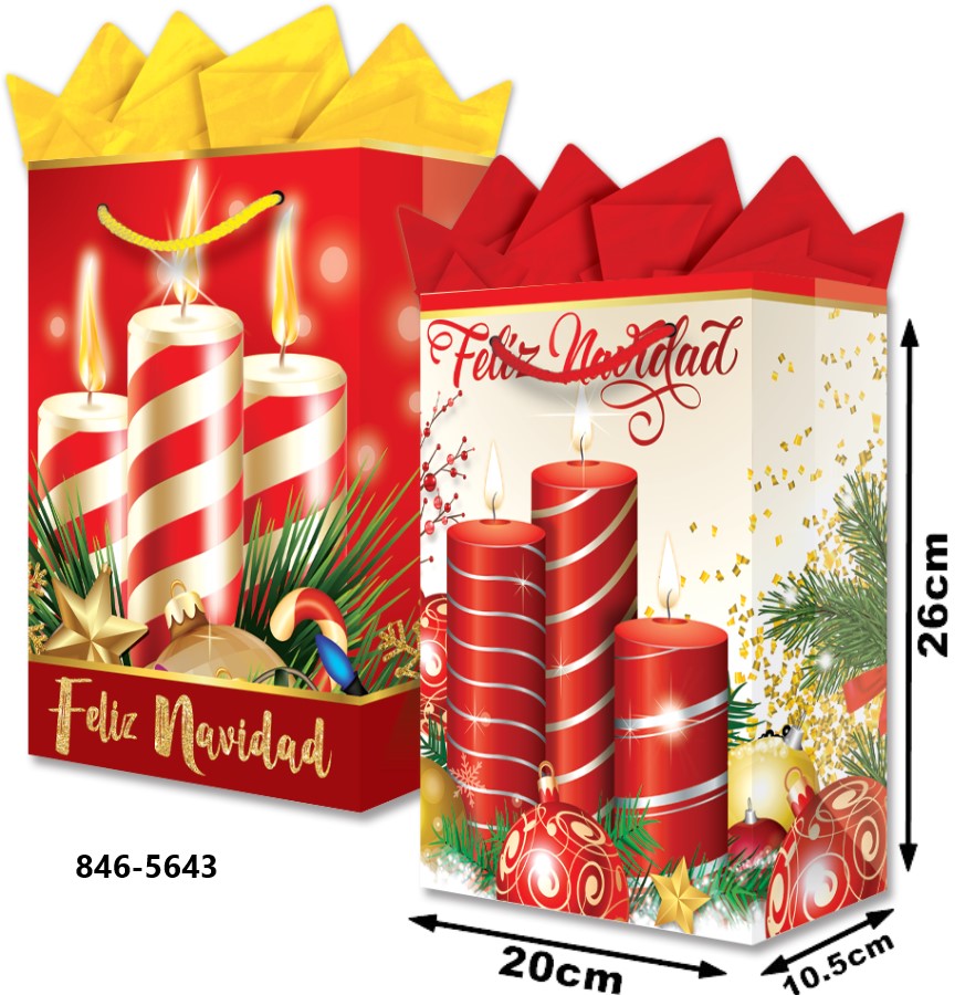 Bolsa p/Regalo Navidad Vela Dorada – Roja Media 20×26+10½ granmark® 846-5643/6 Pieza 751214646071 01