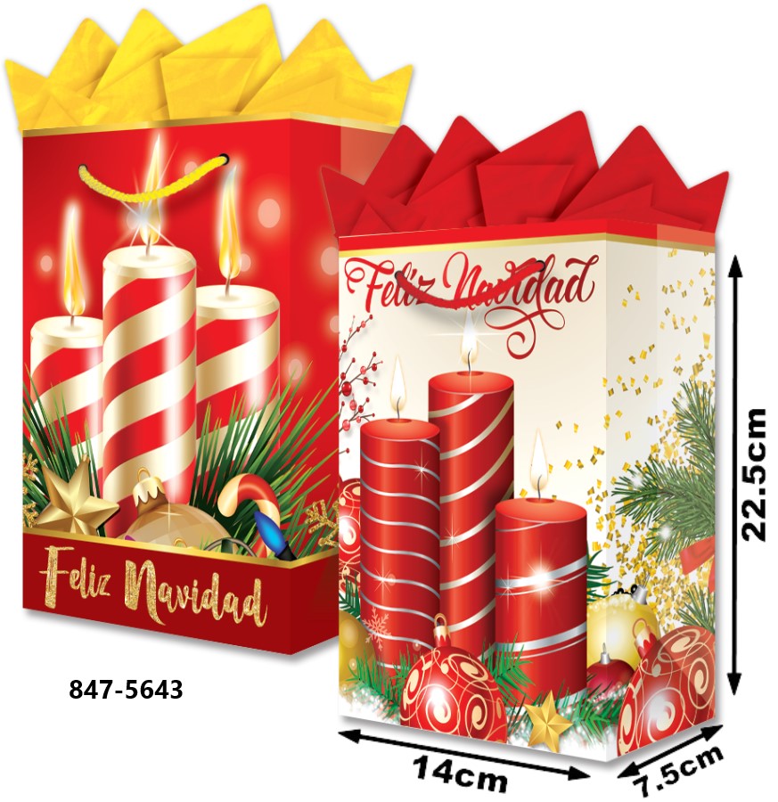 Bolsa p/Regalo Navidad Vela Dorada – Roja Chica 14×22½+7½ granmark® 847-5643/6 Pieza 751214646088 01