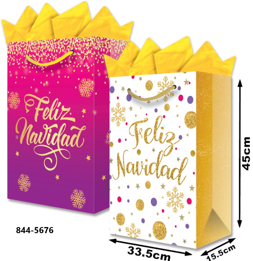 Bolsa p/Regalo Navidad Frases Foil Dorado Jumbo 33½×45+15½ granmark® 844-5676/6 Pieza 751214647023 0