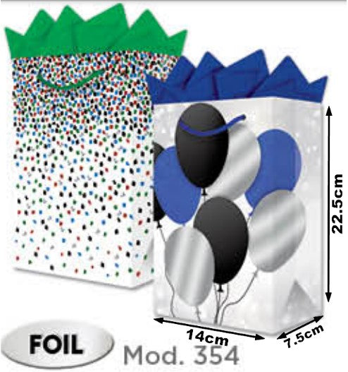 Bolsa p/RegaloTodaOcasión Globos fondo Plata Chica con Aplicación 14×22½+7½ granmark® 880-354/6 Piez