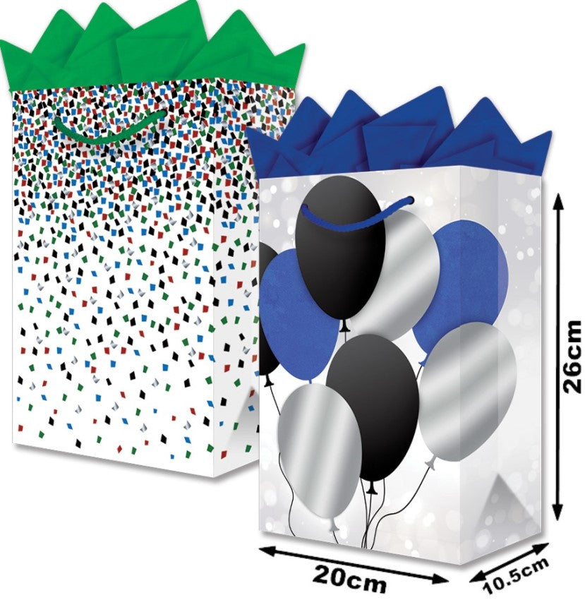 Bolsa p/RegaloTodaOcasión Globos fondo Plata Media con Aplicación 20×26+10½ granmark® 879-354/6 Piez