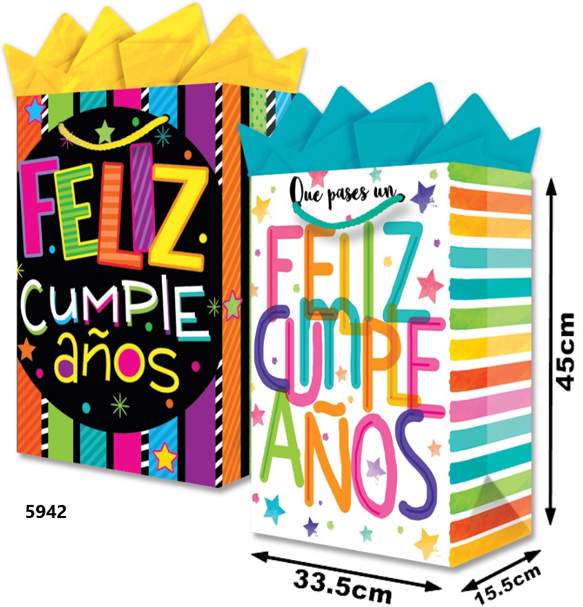 Bolsa p/RegaloTodaOcasión Felicidades Rayas Jumbo 33½×45+15½ granmark® 844-5942/6 Pieza 751214657404