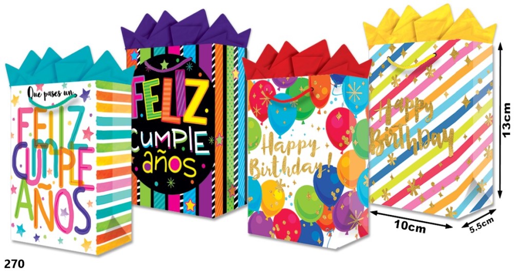 Bolsa p/RegaloTodaOcasión Feliz Cumple Néon Mini 10×13+5cm granmark® 816-270/12 Pieza 751214615824 0