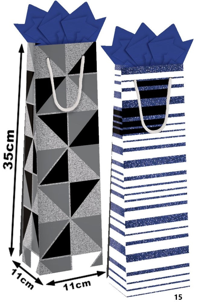 Bolsa p/RegaloTodaOcasión Azul Glitter Vino p/Botella 11×35+11cm granmark® 836-15/6 Pieza 7512146241