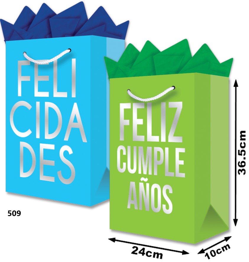 Bolsa p/RegaloTodaOcasión Cumpleaños Foil Plata Grand con Aplicación 24×36½+10 granmark® 878-509/6 P