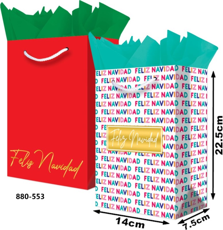 Bolsa p/Regalo Navidad Navidad Cursiva Foil Chica con Aplicación 14×22½+7½ granmark® 880-553/6 Pieza