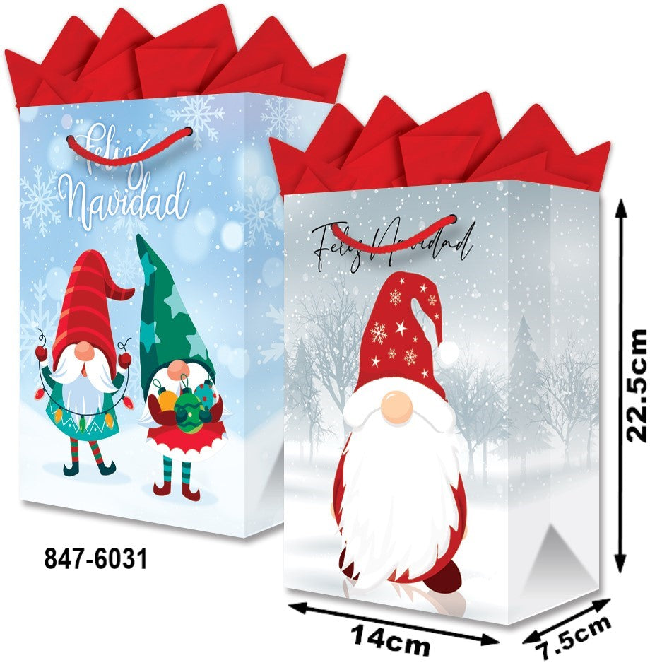 Bolsa p/Regalo Navidad Gnomos Feliz Navidad Chica 14×22½+7½ granmark® 847-6031/6 Pieza 751214661036