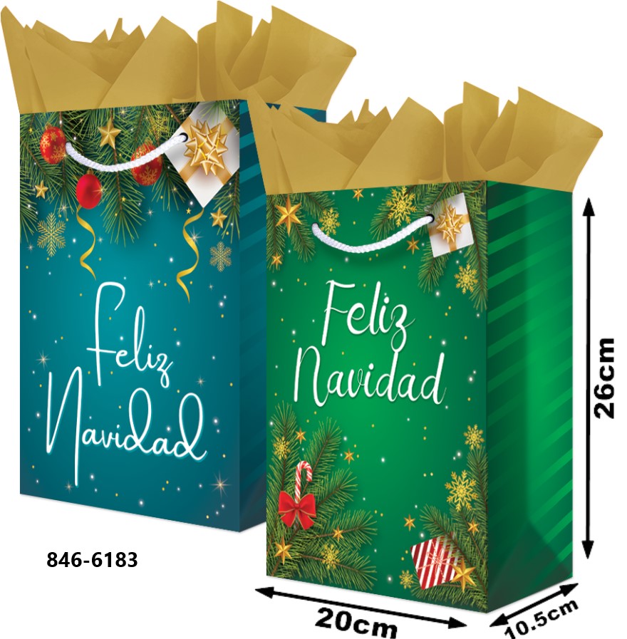 Bolsa p/Regalo Navidad Navidad Cursiva Media 20×26+10½ granmark® 846-6183/6 Pieza 751214665218 01