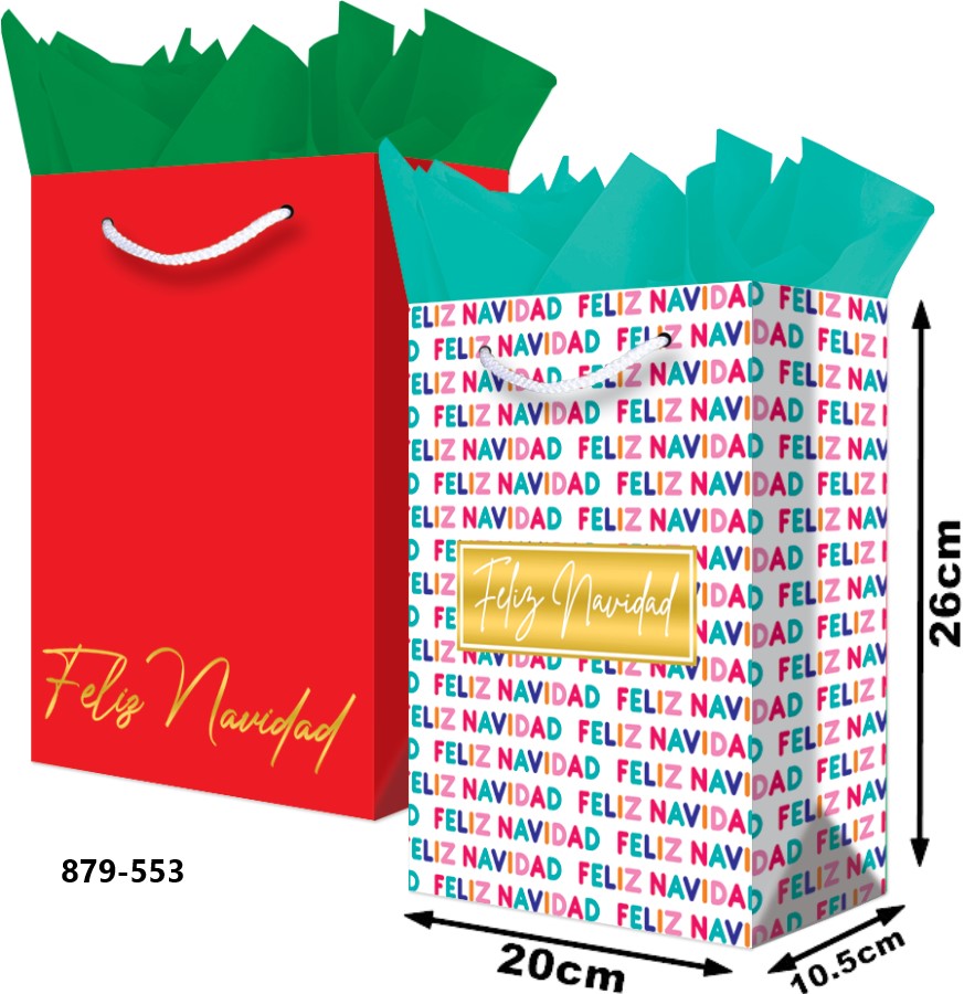 Bolsa p/Regalo Navidad Feliz Navidad Frase Foil Media con Aplicación 20×26+10½ granmark® 879-553/6 P