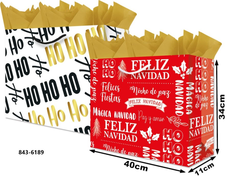 Bolsa p/Regalo Navidad HoHoHo! – Frases Jumbo Boutique 40×34½+11 granmark® 843-6189/6 Pieza 75121466