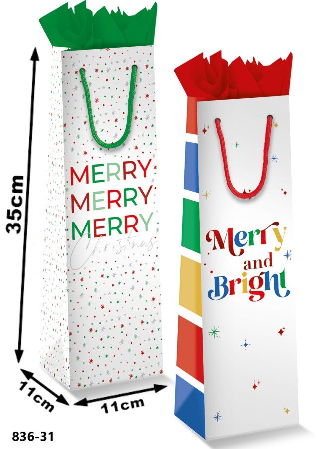 Bolsa p/Regalo Navidad Merry and Bright Vino p/Botella 11×35+11cm granmark® 836-31/6 Pieza 751214666