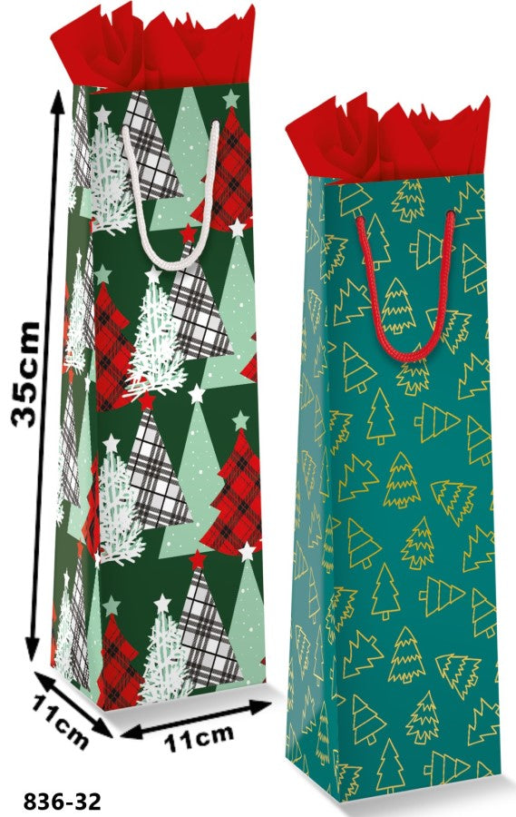 Bolsa p/Regalo Navidad Pinos Vino p/Botella 11×35+11cm granmark® 836-32/6 Pieza 751214666031 01