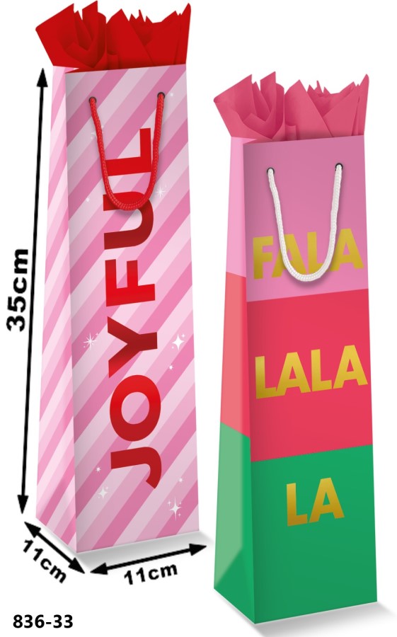 Bolsa p/Regalo Navidad Joyfull Vino p/Botella 11×35+11cm granmark® 836-33/6 Pieza 751214666048 01