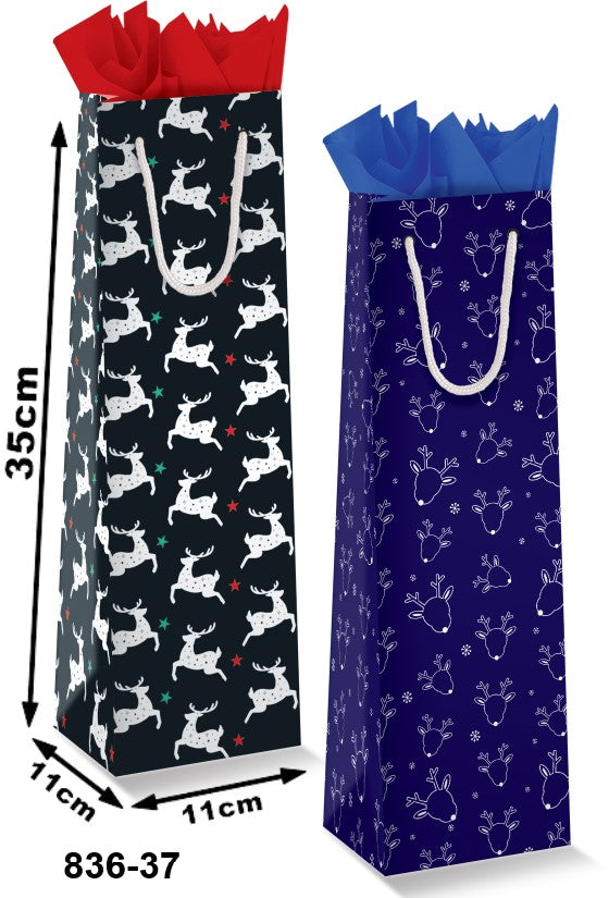 Bolsa p/Regalo Navidad Renos Vino p/Botella 11×35+11cm granmark® 836-37/6 Pieza 751214671455 01
