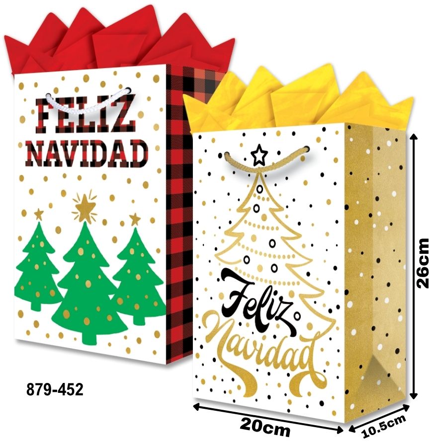 Bolsa p/Regalo Navidad Feliz Navidad Pino Foil Media con Aplicación 20×26+10½ granmark® 879-452/6 Pi