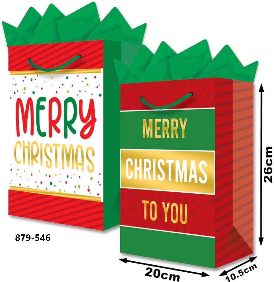 Bolsa p/Regalo Navidad Colores Navideños Foil Media con Aplicación 20×26+10½ granmark® 879-546/6 Pie