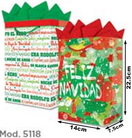 Bolsa p/Regalo Navidad Frases Villancico Chica 14×22½+7½ granmark® 847-5118/6 Pieza 751214628121