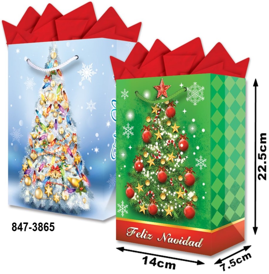 Bolsa p/Regalo Navidad Pino en la Nieve Chica 14×22½+7½ granmark® 847-3865/6 Pieza 751214476142 01
