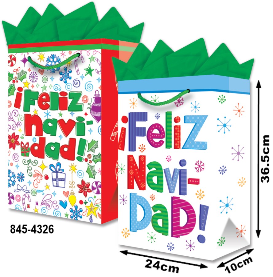 Bolsa p/Regalo Navidad Feliz Navidad FondoBlanco Grand 24×36½+10 granmark® 845-4326/6 Pieza 75121460