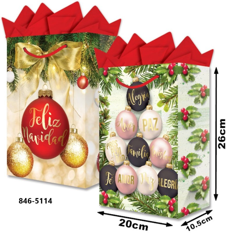 Bolsa p/Regalo Navidad Esfera Mate Glitter Media 20×26+10½ granmark® 846-5114/6 Pieza 751214627865 0