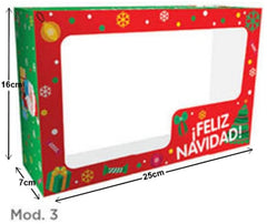 Caja Cartón Lunch Navidad Feliz Navidad Verde/Rojo c/ventana 16×25×7cm granmark® 508/3 Pieza 7512149