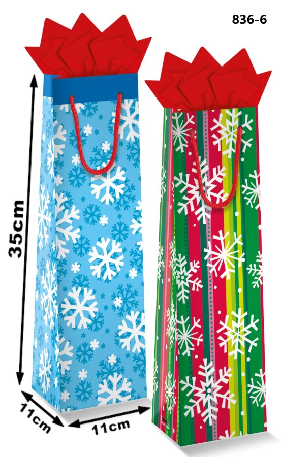 Bolsa p/Regalo Navidad Patrón Copos Vino p/Botella 11×35+11cm granmark® 836-6/6 Pieza 751214604309 0