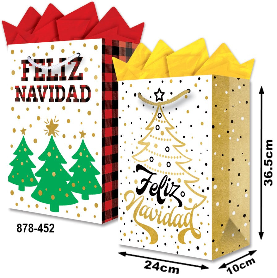 Bolsa p/Regalo Navidad Feliz Navidad Pino Foil Grand con Aplicación 24×36½+10 granmark® 878-452/6 Pi