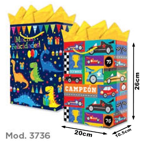 Bolsa p/RegaloTodaOcasión Dino Néon Media 20×26+10½ granmark® 846-3736/6 Pieza 751214472762 01