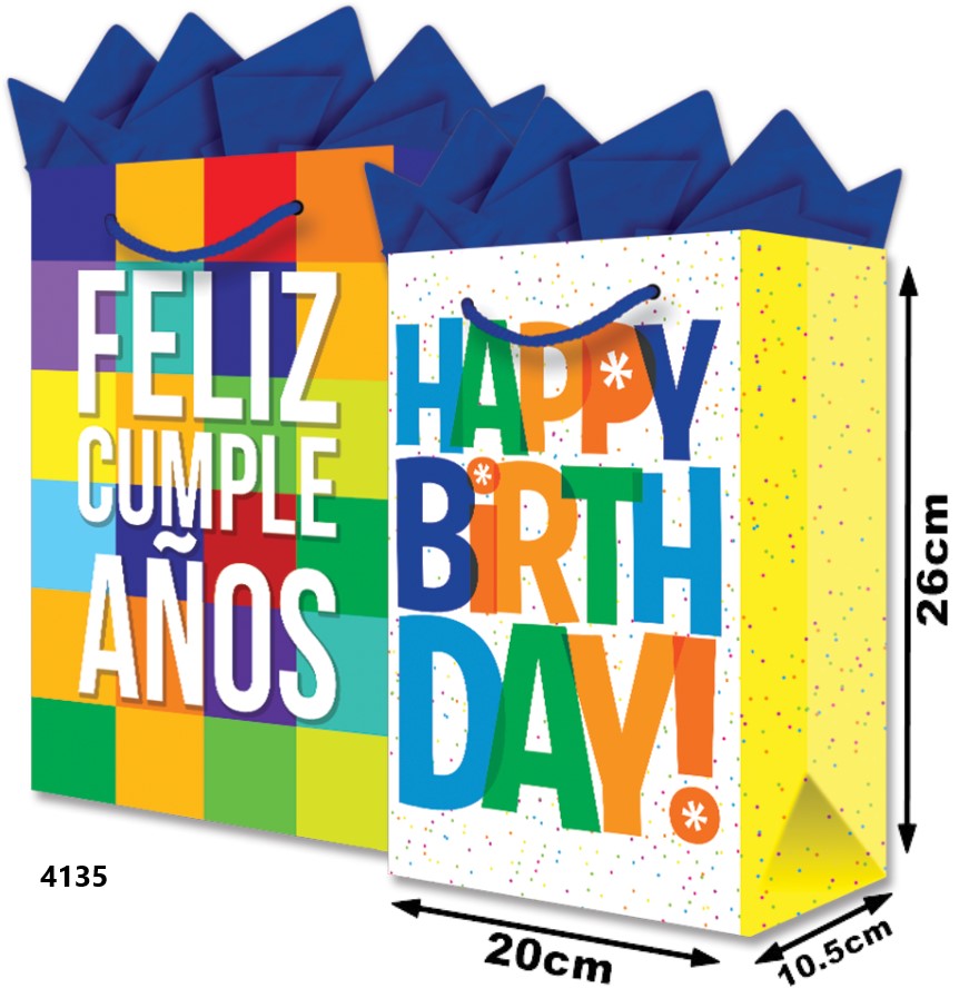 Bolsa p/RegaloTodaOcasión Feliz Cumpleaños Mosaicos Media 20×26+10½ granmark® 846-4135/6 Pieza 75121