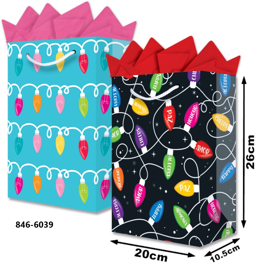 Bolsa p/Regalo Navidad Focos Navideños Media 20×26+10½ granmark® 846-6039/6 Pieza 751214661227 01