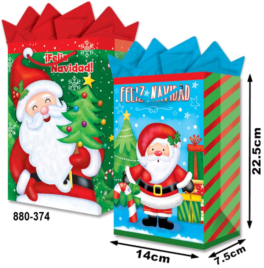 Bolsa p/Regalo Navidad Santa Glitter Chica con Aplicación 14×22½+7½ granmark® 880-374/6 Pieza 751214