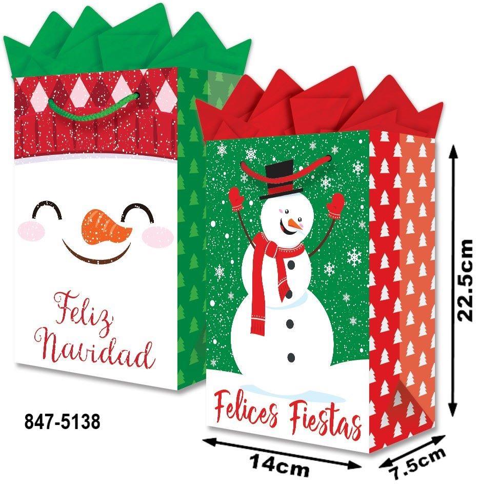Bolsa p/Regalo Navidad Feliz Navidad SnowMan Chica 14×22½+7½ granmark® 847-5138/6 Pieza 751214628787