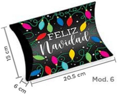 Caja Cartón Almohada Navi Feliz Navidad Focos Negro Chica 15×20½×6 granmark® 859-6/6 Pieza 751214908