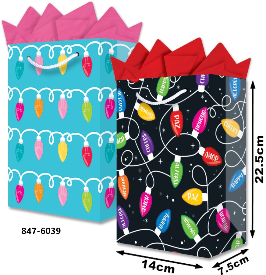 Bolsa p/Regalo Navidad Focos Navideños Chica 14×22½+7½ granmark® 847-6039/6 Pieza 751214661234 01