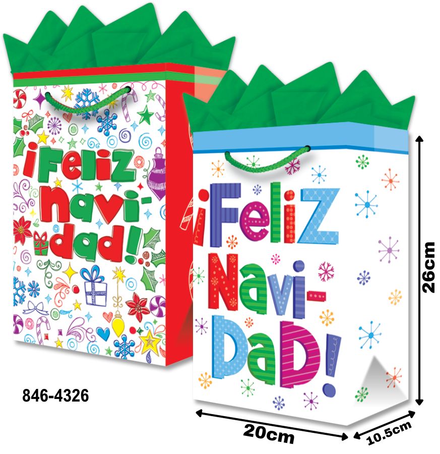 Bolsa p/Regalo Navidad Feliz Navidad FondoBlanco Media 20×26+10½ granmark® 846-4326/6 Pieza 75121460