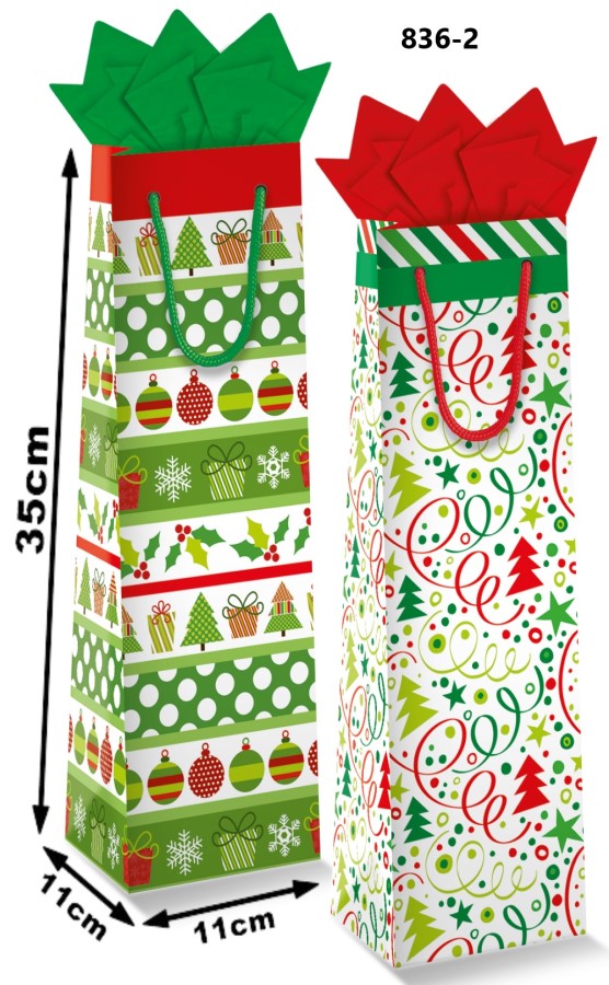Bolsa p/Regalo Navidad Patrón Navideño Vino p/Botella 11×35+11cm granmark® 836-2/6 Pieza 75121460426