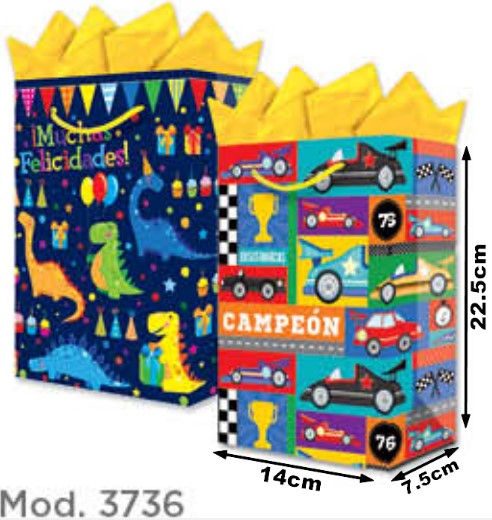 Bolsa p/RegaloTodaOcasión Dino Néon Chica 14×22½+7½ granmark® 847-3736/6 Pieza 751214472786 01