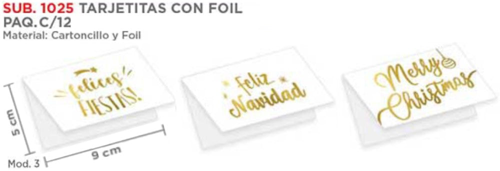 Tarjeta Navidad c/Foil plegable 3 lfrases surtid c/12 Oro 10×9cm granmark® 1025-3 Paquete 7512147936