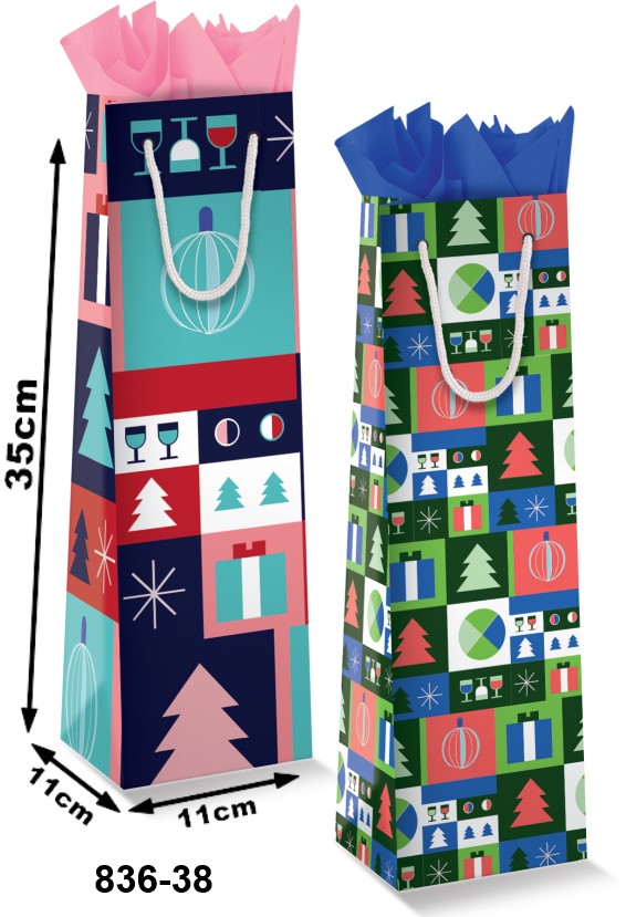 Bolsa p/Regalo Navidad Patrones Vino p/Botella 11×35+11cm granmark® 836-38/6 Pieza 751214671462 01