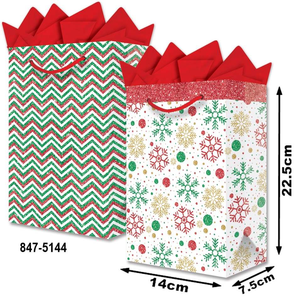 Bolsa p/Regalo Navidad Patrones Navideños Chica 14×22½+7½ granmark® 847-5144/6 Pieza 751214628961 01