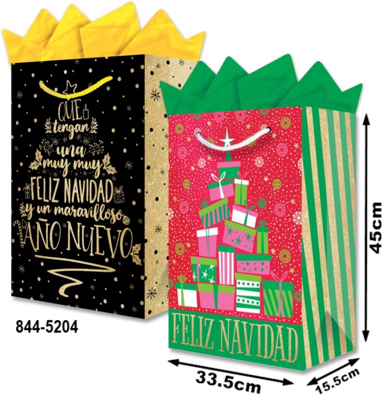 Bolsa p/Regalo Navidad Feliz Navidad Pinos Jumbo 33½×45+15½ granmark® 844-5204/6 Pieza 751214630629