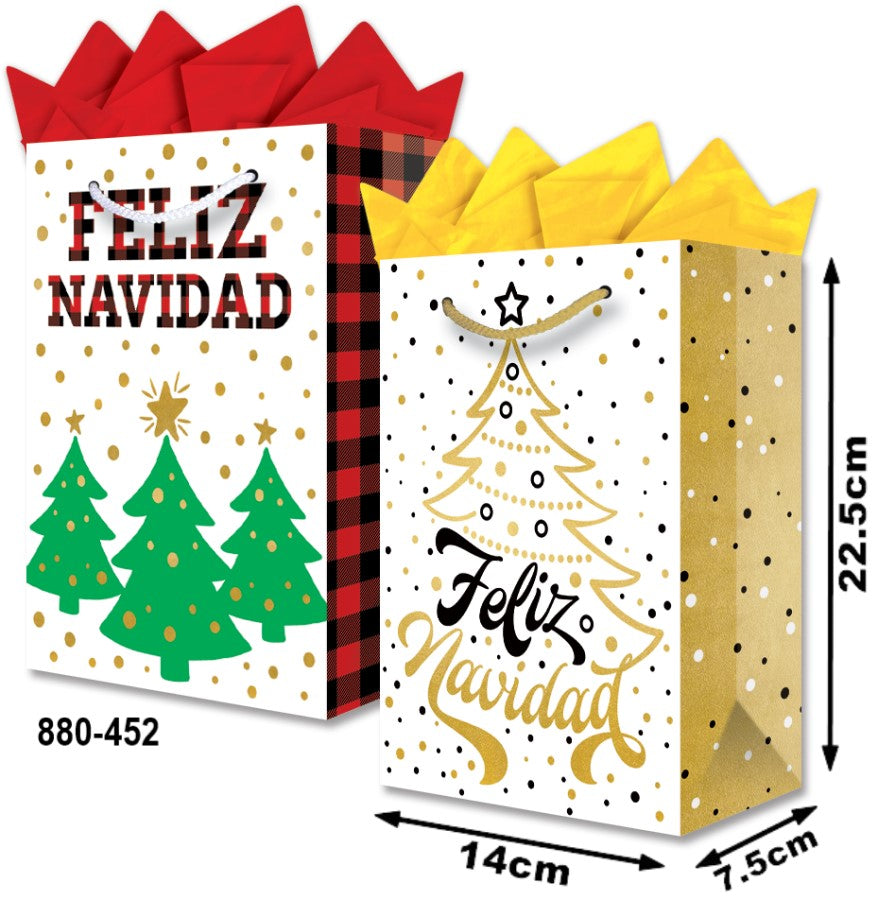 Bolsa p/Regalo Navidad Feliz Navidad Pino Foil Chica con Aplicación 14×22½+7½ granmark® 880-452/6 Pi
