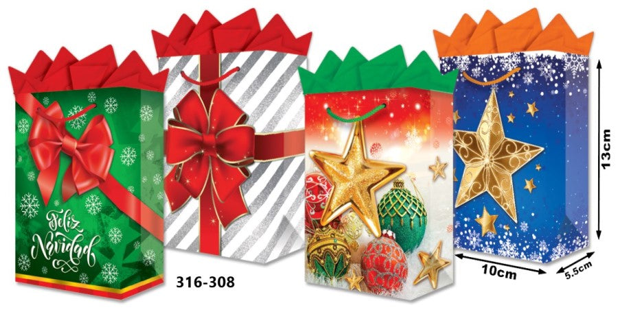 Bolsa p/Regalo Navidad Moños Mini 10×13+5cm granmark® 816-308/12 Pieza 751214630773 01