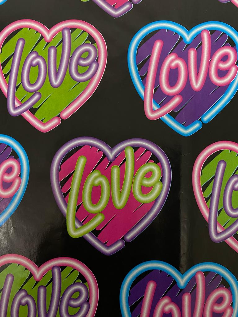 Papel Regalo San Valentin Love neon y negro c/25 50×70cm granmark® 1252 [Paquete]