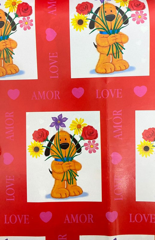Papel Regalo San Valentin Perrito con flores c/25 50×70cm granmark® 1347 [Paquete]