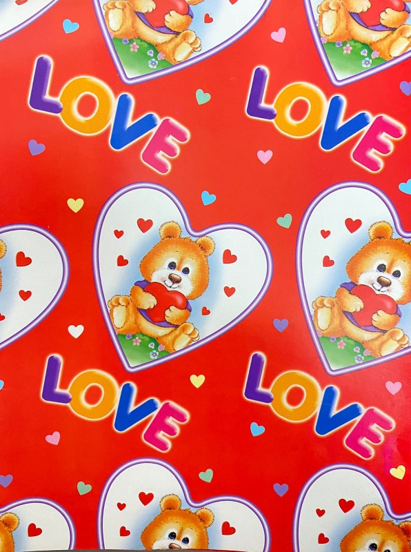 Papel Regalo San Valentin Oso corazon fondo rojo c/25 50×70cm granmark® 1341 [Paquete]