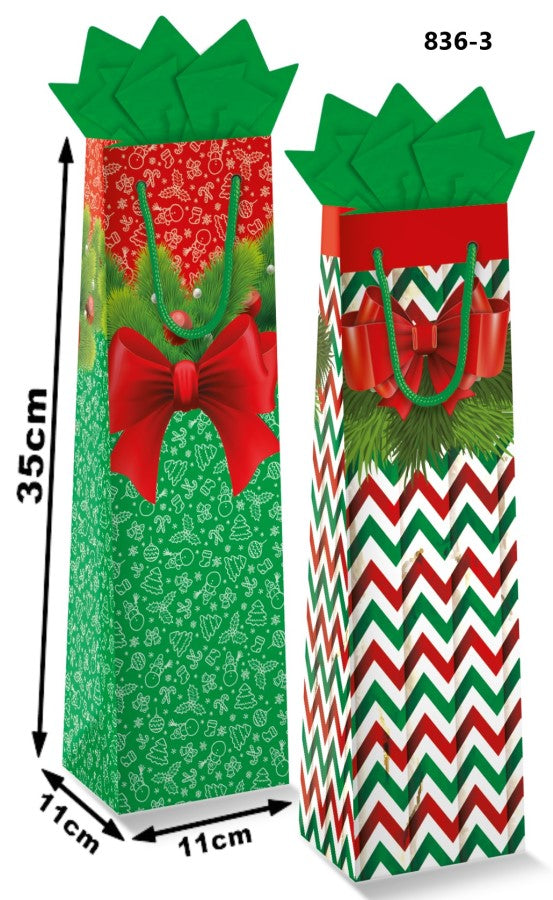 Bolsa p/Regalo Navidad Moño Vino p/Botella 11×35+11cm granmark® 836-3/6 Pieza 751214604279 01