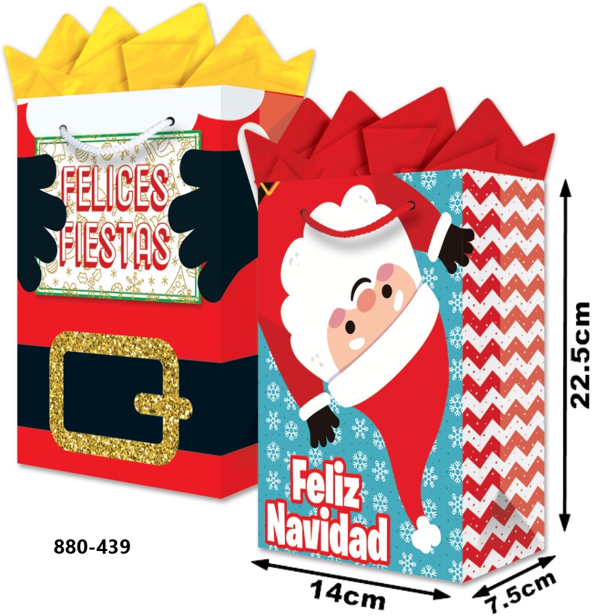 Bolsa p/Regalo Navidad Santa Sorpresa Glitter Chica con Aplicación 14×22½+7½ granmark® 880-439/6 Pie
